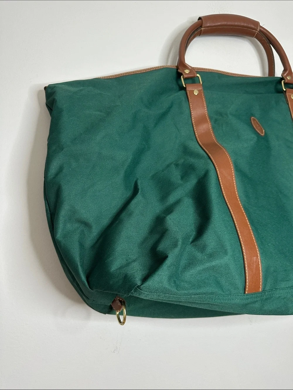 Ralph Lauren Green Canvas Weekender Bag with Brown Faux Leather Trim